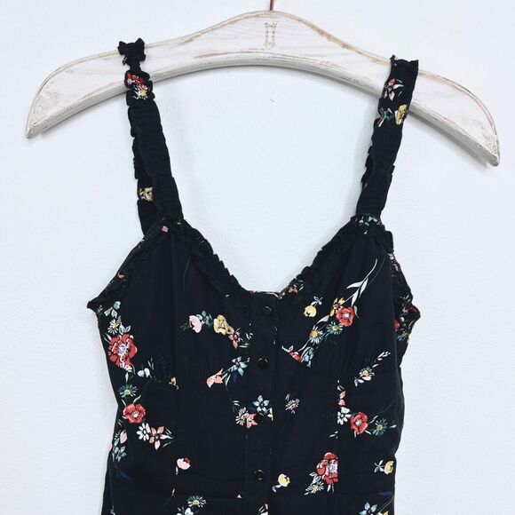 Urban Outfitters Womens Black Floral Sleeveless Button Down Romper Size XS - Picture 3 of 6
